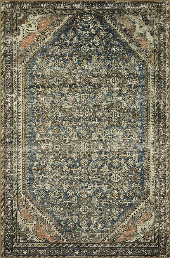 Loloi Magnolia Home by Joanna Gaines Banks Collection BAN-02 Denim/Clay 7'-6" x 9'-6", .13" Pile Height, Machine Washable, Area Rug