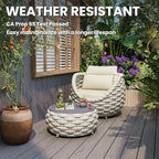 Woven Rope Patio Chair and Table Set: 2 Pieces Aluminum Front Porch Furniture Set - Assembled Outdoor Deck Lounge Armchair Set Cushioned - for 400 lbs Balcony Pool Yard Garden Hotel Lanai, Beige