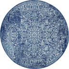 SAFAVIEH Evoke Collection Area Rug - 9' Round, Navy & Ivory, Distressed Design, Non-Shedding & Easy to Clean, Ideal for Living Room, Bedroom, Dining Space (EVK256A)