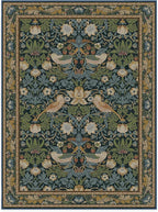 RUGGABLE x Morris & Co Washable Area Rug – Strawberry Thief Indigo 9x12, Stain-Resistant, Non-Slip – Large Machine Washable Rugs for Living Room, Bedroom, Hallway, Entryway & Office–with Standard Pad