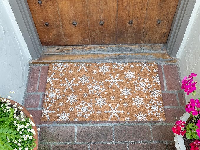 KAF Home New Coir Doormat with Heavy-Duty, Weather Resistant, Non-Slip PVC Backing | 17 by 30 Inches, 0.6 Inch Pile Height | Perfect for Indoor and Outdoor Use (Snowflake)