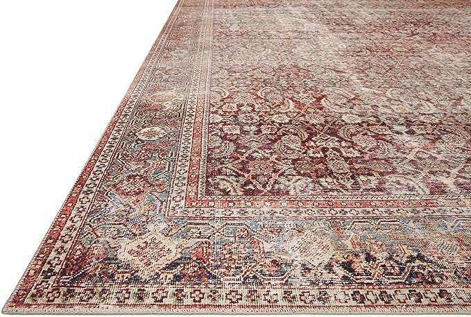 Loloi Layla Collection LAY-11 Cinnamon/Sage 2'-0" x 5'-0" .13" Thick Accent Rug, Soft, Durable, Vintage Inspired, Distressed, Low Pile, Non-Shedding, Easy Clean, Printed, Living Room Rug