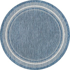 Unique Loom Outdoor Border Collection Area Rug - Soft Border (7' 10" Round, Blue/ Ivory)