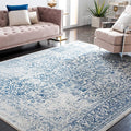 SAFAVIEH Area Rug 9x12 - Evoke Collection - Large - Ivory & Navy, Distressed Design, Non-Shedding & Easy to Clean, Ideal for Living Room, Bedroom, Dining Space (EVK256N)