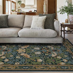 RUGGABLE x Morris & Co Washable Area Rug– Strawberry Thief Indigo 5x7, Stain-Resistant, Non-Slip – Medium Machine Washable Rugs for Living Room, Bedroom, Hallway, Entryway & Office–with Cushioned Pad