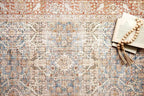 Loloi Layla Collection LAY-04 Ocean/Rust 2'-3" x 3'-9" .13" Thick Accent Rug, Soft, Durable, Vintage Inspired, Distressed, Low Pile, Non-Shedding, Easy Clean, Printed, Living Room Rug