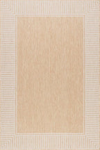 nuLOOM 6' 7" x 9' Outdoor/Indoor Asha Area Rug, Tan, Casual Design with Striped Border, Stain Resistant, Highly Durable, for Patio, Balcony, Bedroom, Living Room, Dining Room, Bathroom