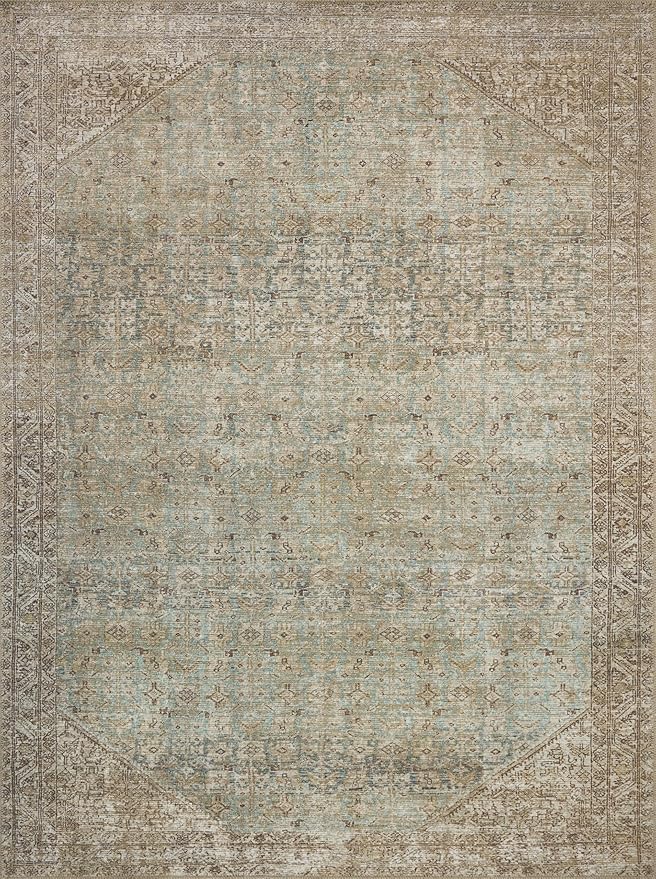 Loloi Amber Lewis Cambria Collection CBR-05 Aqua/Natural 2'-6" x 7'-6" Runner Rug Jute, Neutral, Vintage Style, Antique Tone, Living, Bedroom, Dining, Carpet