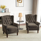 Pia Ricco High Back Floral Accent Chair - Retro Wingback Upholstered Armchair with Nailhead Trim, Solid Wood Legs, Fabric Living Room Bedroom Reading Chair (Taupe)
