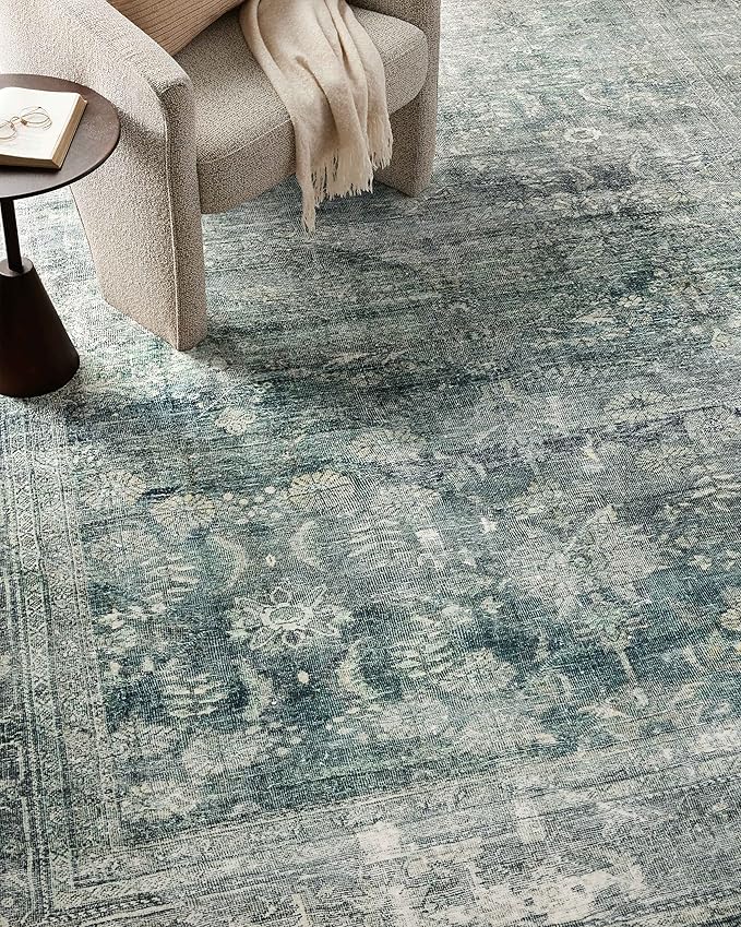 Loloi Magnolia Home by Joanna Gaines Banks Collection BAN-03 Blue/Lagoon 2'-0" x 5'-0" .13" Pile Height, Machine Washable, Accent Rug