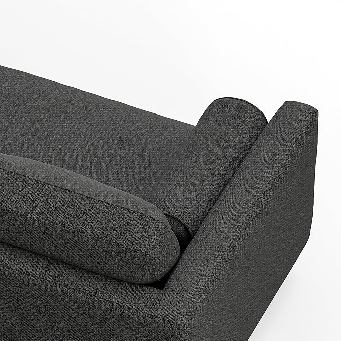 SIMPLIHOME Morrison Mid-Century Modern 72 inch Wide Sofa with Ottoman Set in Charcoal Grey Tightly Woven Performance Fabric for the Living Room and Family Room