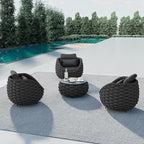 Balcony Furniture Set for Apartments: 4 Pieces Aluminum Woven Rope Patio Conversation Set - Modern Cushioned Lounge Chair Set - Assembled Porch Armchair for 400lbs Garden Lanai Hotel, Dark Grey