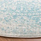 SAFAVIEH Evoke Collection Area Rug - 3' Round, Ivory & Aqua, Distressed Design, Non-Shedding & Easy to Clean, Ideal for Foyer, Bedroom, Accent Space (EVK256J)