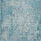 SAFAVIEH Evoke Collection Area Rug - 5'3" Square, Blue & Ivory, Distressed Design, Non-Shedding & Easy to Clean, Ideal for Living Room, Bedroom, Dining Space (EVK256C)