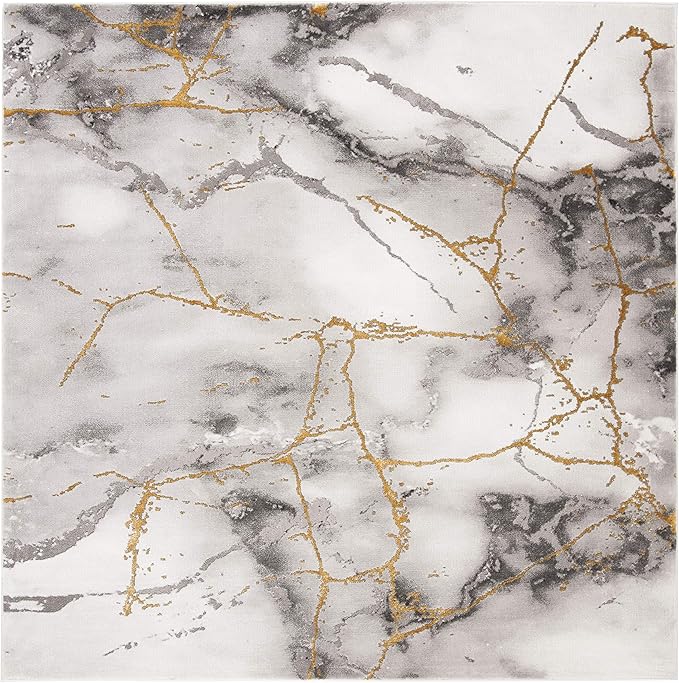 SAFAVIEH Craft Collection Area Rug - 12' Square, Grey & Gold, Modern Abstract Design, Non-Shedding & Easy Care, Ideal for High Traffic Areas in Living Room, Bedroom (CFT877F)