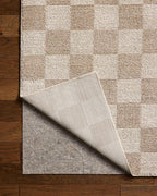 Loloi Chris Loves Julia Calvin Collection CLV-01 Pebble/Ivory 2'-7" x 7'-6" Runner Rug Checkered Neutral Soft Living Room Bedroom Carpet