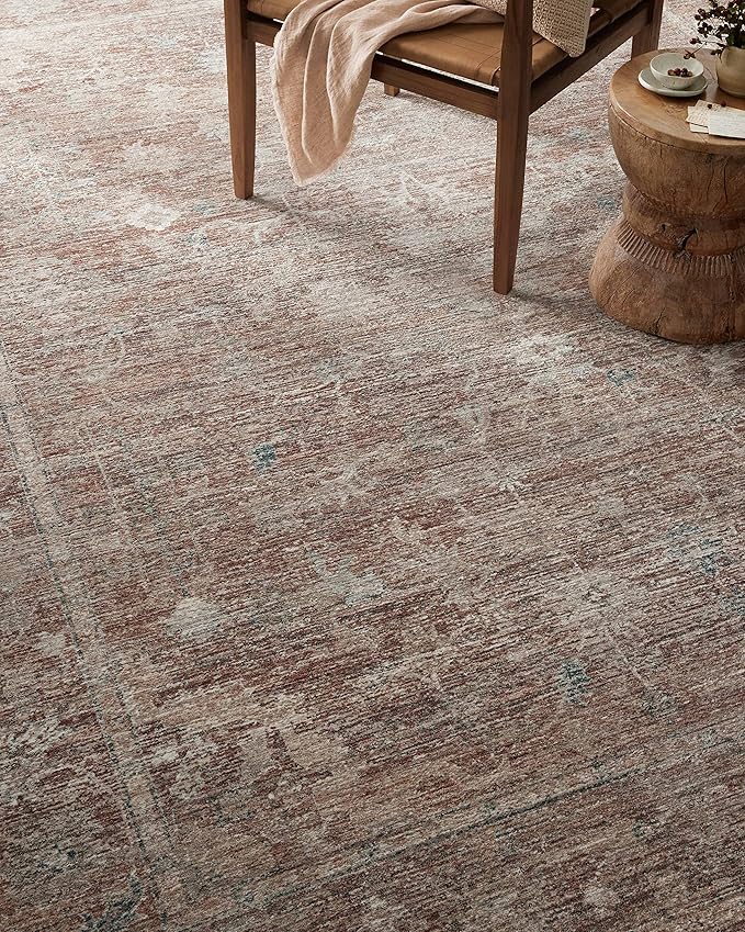 Loloi Magnolia Home by Joanna Gaines Millie Collection MIE-04 Brick/Fog 7'-10" x 7'-10", .25" Pile Height, Round Area Rug