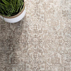 SAFAVIEH Evoke Collection Area Rug - 6'7" Square, Ivory & Taupe, Distressed Design, Non-Shedding & Easy to Clean, Ideal for Living Room, Bedroom, Dining Space (EVK256E)