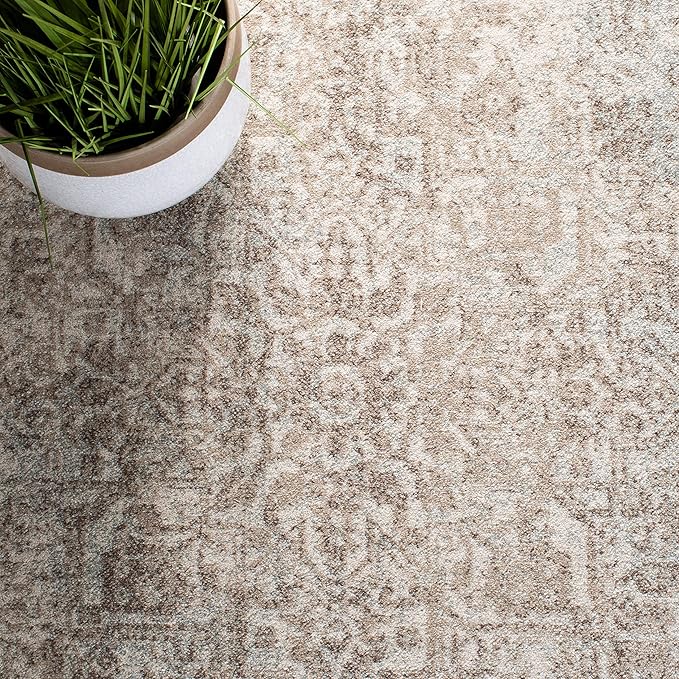 SAFAVIEH Evoke Collection Runner Rug - 2'2" x 9', Ivory & Taupe, Distressed Design, Non-Shedding & Easy to Clean, Ideal for Foyer, Bedroom, Kitchen, Hallway (EVK256E)