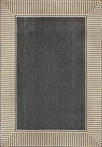 nuLOOM 9'6" x 12' Outdoor Area Rug, Casual Design With Striped Border, Stain Resistant, Highly Durable, For Patio, Balcony, Bedroom, Living Room, Dining Room, Bathroom, Dark Grey