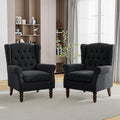 Mid-Century Modern 2-Piece Wingback Chair Set - Plush Upholstered Accent Chairs with Solid Wood Legs, High Back Lounge Seating for Living Room, Bedroom & Office - Retro Matched Pair (Bluish Black)