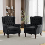 Mid-Century Modern 2-Piece Wingback Chair Set - Plush Upholstered Accent Chairs with Solid Wood Legs, High Back Lounge Seating for Living Room, Bedroom & Office - Retro Matched Pair (Bluish Black)