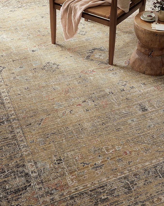 Loloi Magnolia Home by Joanna Gaines Millie Collection MIE-03 Gold/Charcoal 7'-10" x 7'-10", .25" Pile Height, Round Area Rug