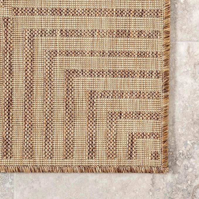 nuLOOM 2' x 10' Outdoor/Indoor Asha Area Rug, Asha Light Brown, Casual Design with Striped Border, Stain Resistant, Highly Durable, for Patio, Balcony, Bedroom, Living Room, Dining Room, Bathroom