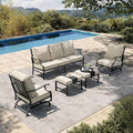 HERA'S HOUSE 5 Pieces Patio Furniture Set, 2 x Cushioned Rocking Chair, 2 x Ottoman, 1 x 3-Seat Sofa, All Cushioned 7 Seats Outdoor Conversation Set for Lawn Garden Backyard