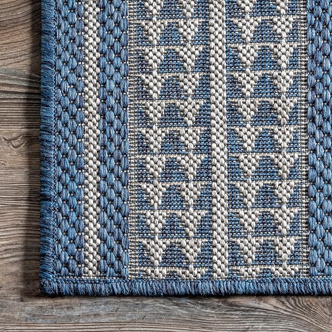 nuLOOM 9'6" x 12' Outdoor Tribal Geometric Area Rug, Stain Resistant, Weather Resistant, High Traffic, Patio, Balcony, Outside, Ranya Blue