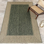 nuLOOM 4' x 6' Outdoor Area Rug, Casual Design with Striped Border, Stain Resistant, Highly Durable, for Patio, Balcony, Bedroom, Living Room, Dining Room, Bathroom, Dark Green