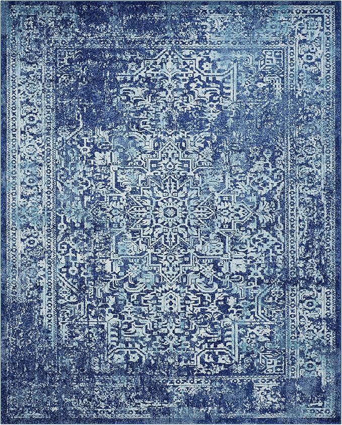 SAFAVIEH Area Rug 8x10 - Evoke Collection - Large - Navy & Ivory, Distressed Design, Non-Shedding & Easy Cleaning, Ideal for Living Room, Bedroom, Dining Space (EVK256A)