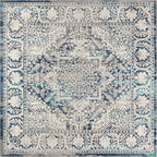 JONATHAN Y Modern Vintage Medallion Navy/Light Gray 9x9 Square Indoor Area Rug, Country, Floral, Easy-Cleaning for Living Room, Bedroom, Kitchen, Pet Friendly, Non-Shedding (MDP100B-9SQ)