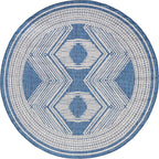 nuLOOM 6'7" Round Outdoor Tribal Geometric Area Rug, Stain Resistant, Weather Resistant, High Traffic, Patio, Balcony, Outside, Ranya Blue