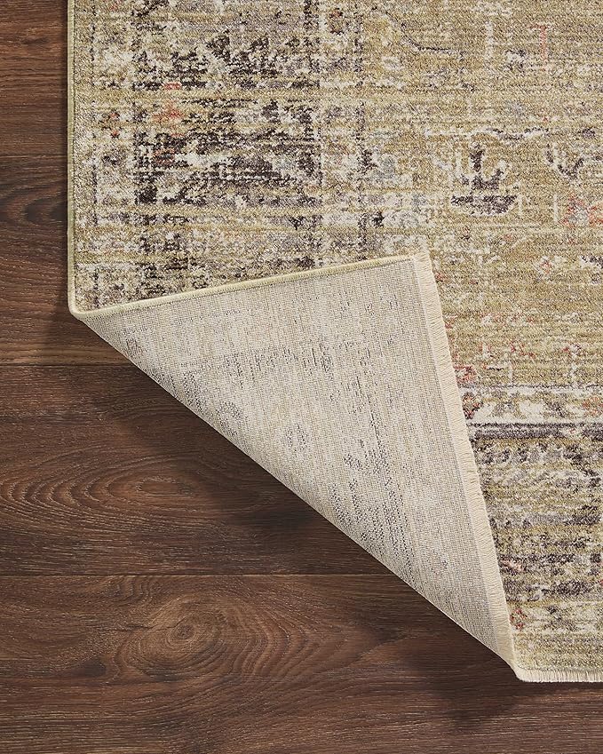 Loloi Magnolia Home by Joanna Gaines Millie Collection MIE-03 Gold/Charcoal 7'-10" x 7'-10", .25" Pile Height, Round Area Rug