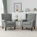 High Back Accent Chairs Set of 2, High Wingback Chair for Living Room, Button-Tufted Upholstered Fabric Armchair with Solid Wood Legs, Comfy Single Sofa Reading Chair for Bedroom, Gray