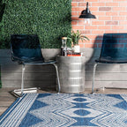 nuLOOM 3'6" x 5' Outdoor Tribal Geometric Area Rug, Stain Resistant, Weather Resistant, High Traffic, Patio, Balcony, Outside, Ranya Blue