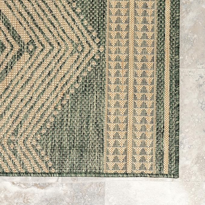 nuLOOM 6' 7" x 9' Outdoor Tribal Geometric Area Rug, Stain Resistant, Weather Resistant, High Traffic, Patio, Balcony, Outside, Ranya Green