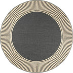 nuLOOM 6'7" Round Outdoor Area Rug, Casual Design With Striped Border, Stain Resistant, Highly Durable, For Patio, Balcony, Bedroom, Living Room, Dining Room, Bathroom, Dark Grey