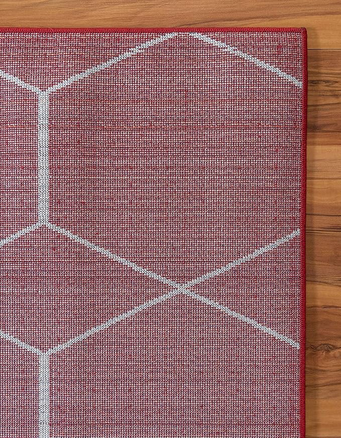 Unique Loom Trellis Frieze Collection Area Rug - Geometric (2' x 8' 8" Runner, Red/ Ivory)