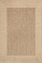 nuLOOM 8' Square Outdoor Area Rug, Casual Design with Striped Border, Stain Resistant, Highly Durable, for Patio, Balcony, Bedroom, Living Room, Dining Room, Bathroom, Light Brown