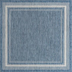 Unique Loom Outdoor Border Collection Area Rug - Soft Border (7' 10" Square, Blue/ Ivory)