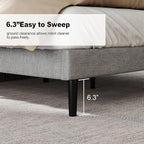 King Size Bed Frame with Fabric Upholstered Headboard, Platform Bed with Wooden Slats Support, Fully Mattress Foundation, Box Spring Optional, Easy Assembly