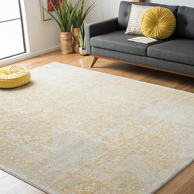SAFAVIEH Evoke Collection 3' x 5' Ivory/Gold EVK256B Oriental Distressed Non-Shedding Living Room Bedroom Accent Rug
