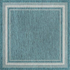 Unique Loom Outdoor Border Collection Area Rug - Soft Border (7' 10" Square, Teal/ Ivory)
