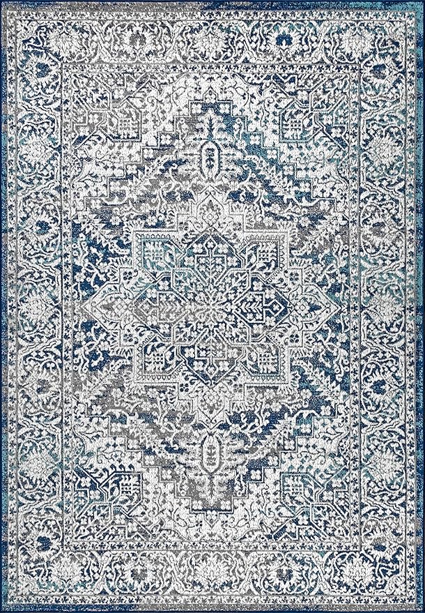 JONATHAN Y Modern Vintage Medallion Navy/Light Gray Indoor Area Rug, 9x12, Country, Floral, Easy-Cleaning for Living Room, Bedroom, Kitchen, Pet Friendly, Non-Shedding (MDP100B-9)