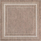 Unique Loom Outdoor Border Collection Area Rug - Soft Border (6' 1" Square Brown/Ivory)