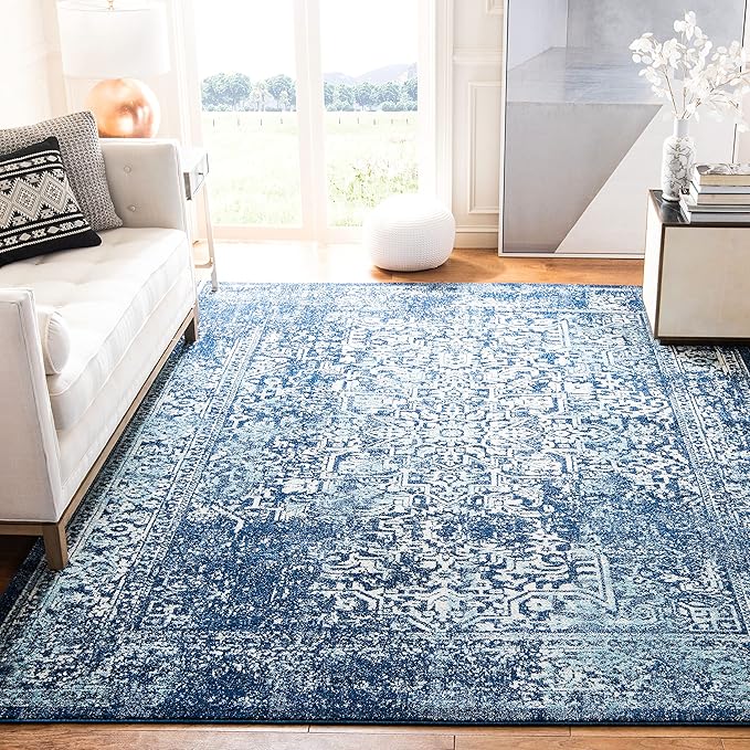 SAFAVIEH Area Rug 10x14 - Evoke Collection - Large - Navy & Ivory, Distressed Design, Non-Shedding & Easy to Clean, Ideal for Living Room, Bedroom, Dining Space (EVK256A)