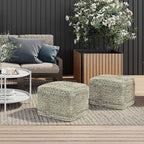 SIMPLIHOME Janelle Boho Square Woven Outdoor/ Indoor Pouf in Multi Color Recycled PET Polyester for the Living Room, Bedroom and Kids Room