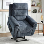 Power Lift Recliner Chair for Elderly People, Dual Motor Lay Flat Recliner with Vibration Massage and Heat, Heavy Duty Motion Mechanism Standing Assistance Reclining Chair, Chenille Fabric Blue